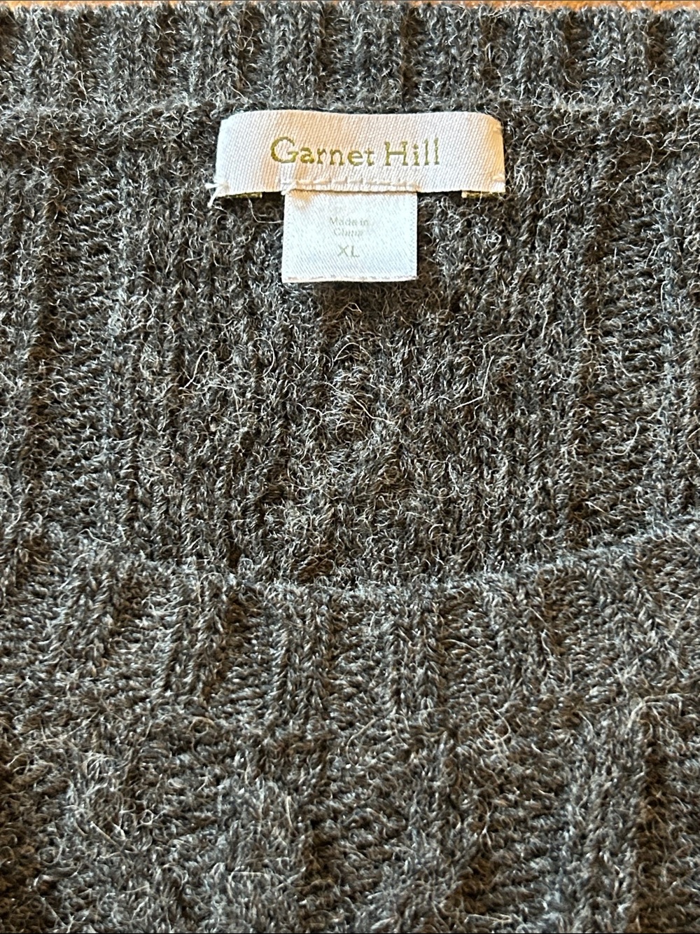 Garnet Hill Charcoal Cable-Knit Crewneck Sweater